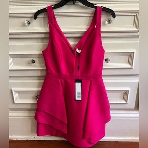 Halston Heritage SLEEVELESS DRAMATIC FLOUNCE MINI DRESS IN CARNATION